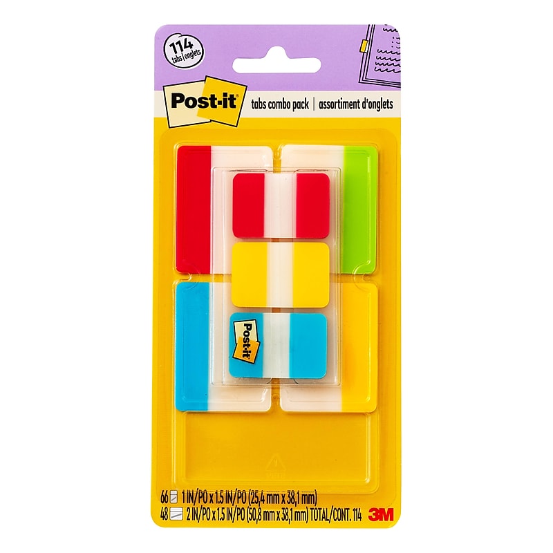 Post-it Tabs Value Pack, 1" Wide & 2" Wide, Assorted Colors, 114 Tabs/Pack (686-VAD2) image 1