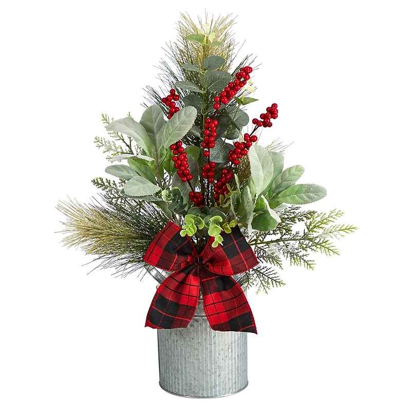Nearly Natural Artificial Holiday Winter Greenery, Pinecone and Berries Christmas Table Arrangement, 20" (A1854) image 1