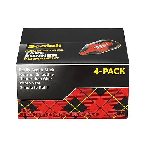 Scotch DoubleSided Adhesive Tape Runner, 16 oz., 4/Pack (6055BNS