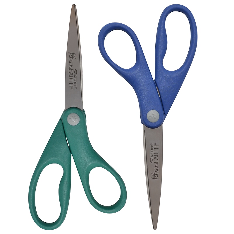 Westcott KleenEarth 8" Stainless Steel Scissors, Pointed Tip, Assorted Colors, 2/Pack (14882) image 1