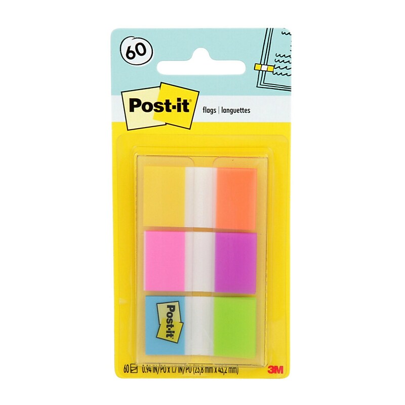 Post-it Flags, .94", Alternating Electric Glow Collection, 60 Flags/Pack (680-EG-ALT) image 1