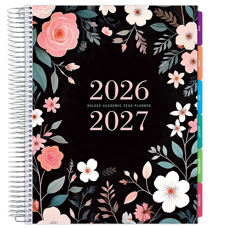 2026-2027 Excello Brands 8.5" x 11" Academic Weekly & Monthly Planner, Paperboard Cover, Black Floral Pink (NAY27-DLX-06) image 1