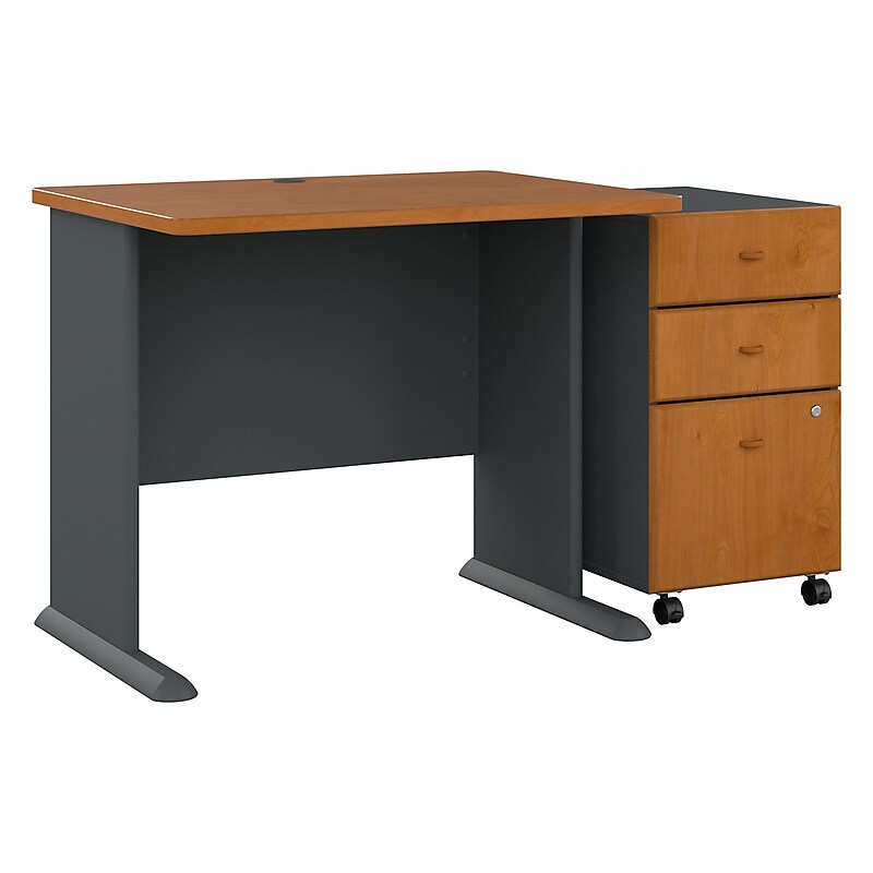 Bush Business Furniture Cubix 36W Desk with Mobile File Cabinet, Natural Cherry/Slate (SRA024NCSU) image 1