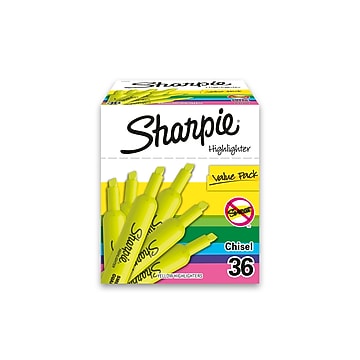 Sharpie Tank Highlighter, Chisel Tip, Fluorescent Yellow, 4/Pack