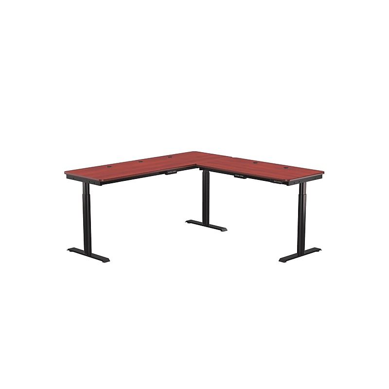 VersaDesk PowerLift 72"W Electric L-Shaped Adjustable Standing Desk, Cherry/Black (PLLSD7272-BC-APP) image 1