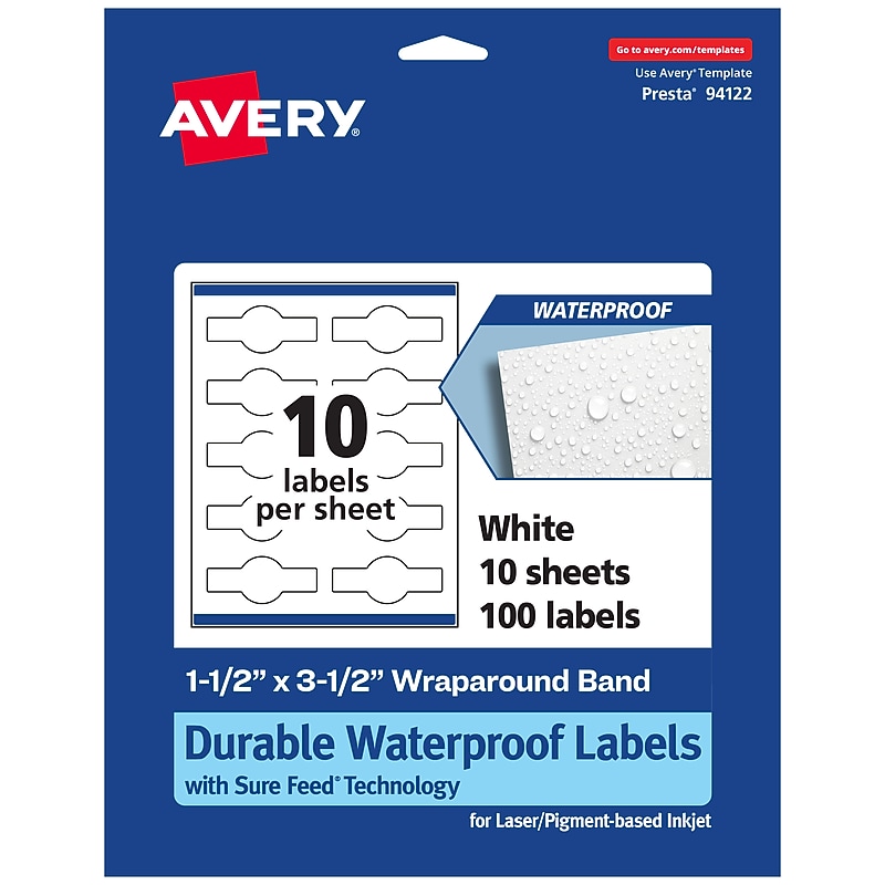Avery Laser/Inkjet Decorative Edge Waterproof Multipurpose Labels, 3.5"  x 1.5", White, 100/Pack (94122) image 1