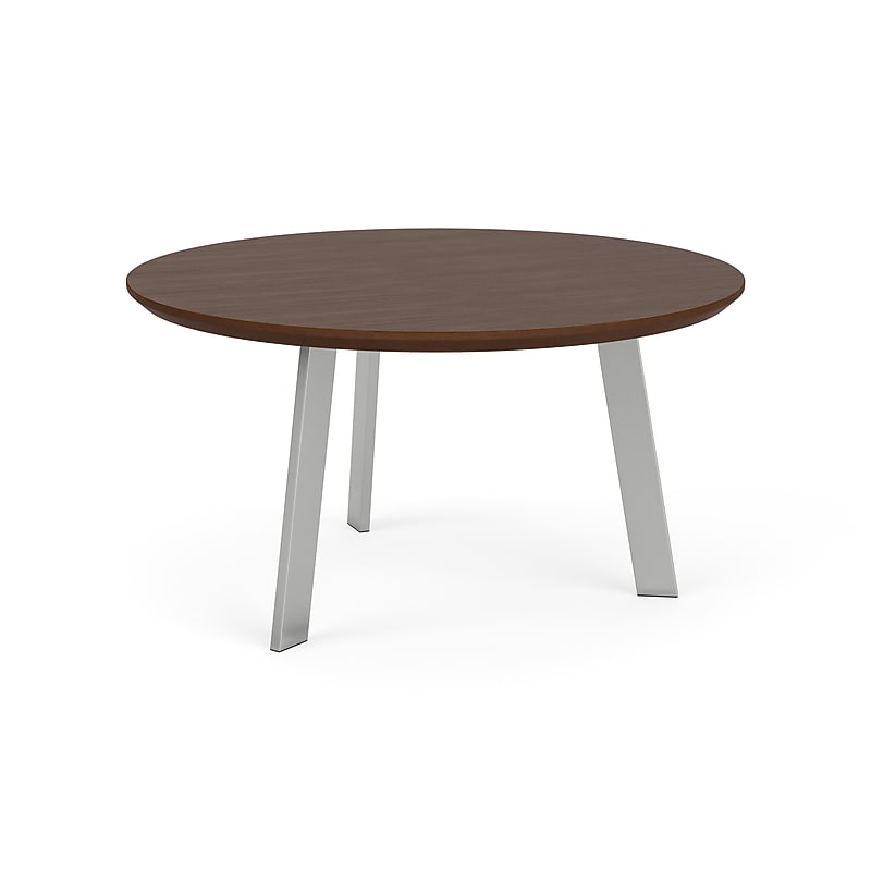 Lesro Luxe 30" Dia Laminate Round Coffee Table, Riftwood Walnut/Silver (LX0530.SSV.TRW) image 1