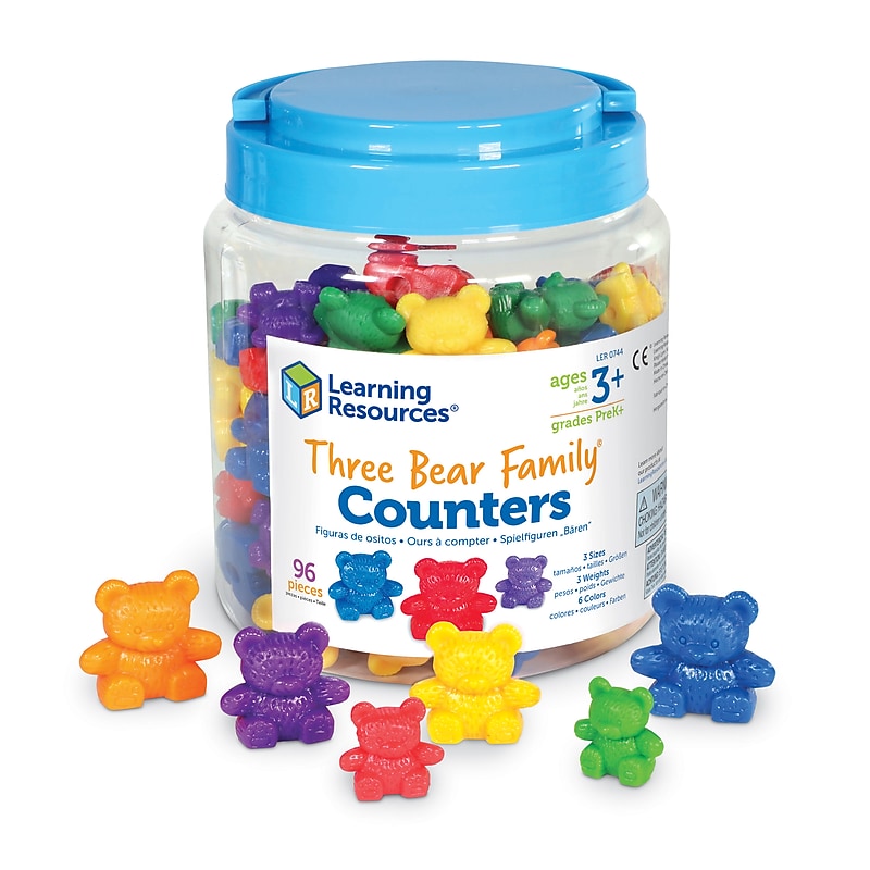 Learning Resources Three Bear Family Rainbow Counters, Assorted Colors, Set of 96 (LER0744) image 1