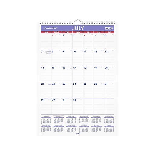 20242025 ATAGLANCE 12" x 17" Academic Monthly Wall Calendar, Purple