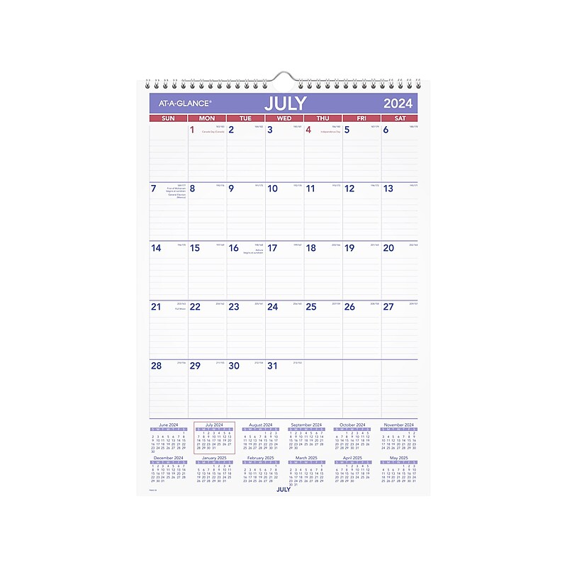 2024-2025 AT-A-GLANCE 12" x 17" Academic Monthly Wall Calendar, Purple/Red (PMA2-28-25) image 1