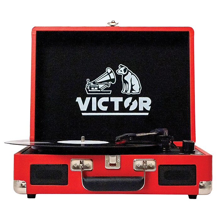 Victor Metro Dual-Bluetooth Belt-Drive Suitcase Turntable, Red