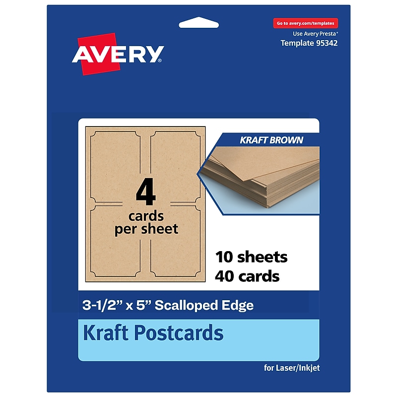 Avery Integrated Cards, 3.5" x 5", Kraft Brown, 40/Pack  (95341) image 1