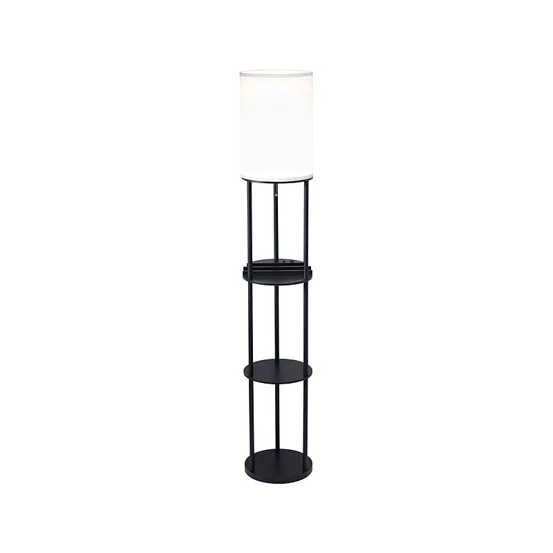 Adesso Charging Station 66.5" Black Floor Lamp with White Drum Shade (3116-01) image 1