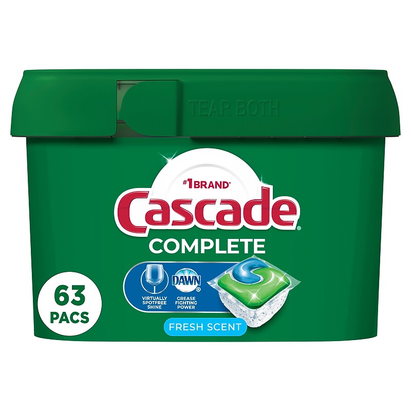 Cascade Complete ActionPacs Dishwasher Detergent Pacs Fresh Scent 63 Pacs 97720
