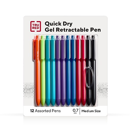 TRU RED™ Retractable Quick Dry Gel Pens, Medium Point, 0.7mm, Assorted,  12/Pack (TR54501)