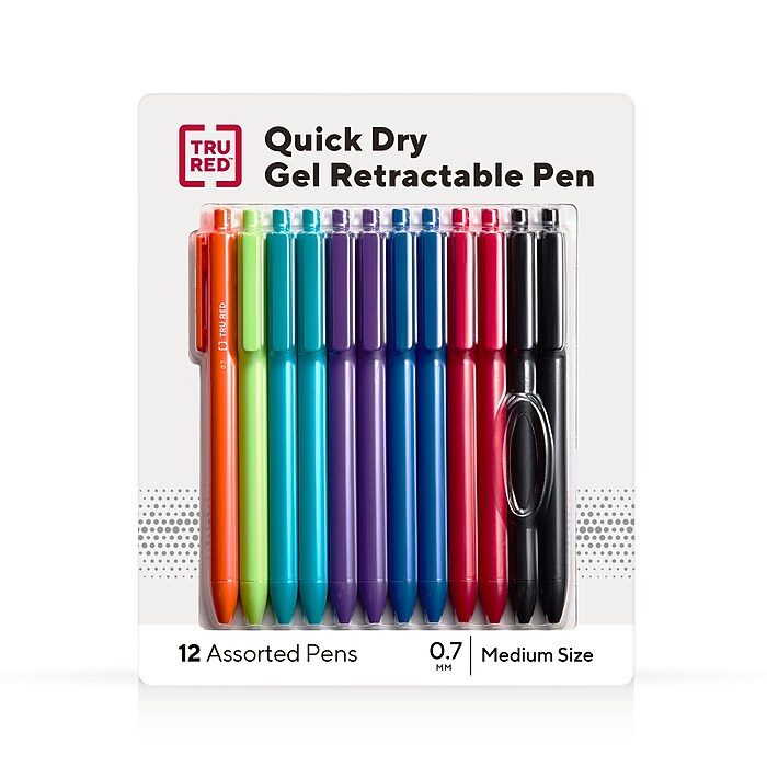 TRU RED™ Retractable Quick Dry Gel Pens, Medium Point, 0.7mm