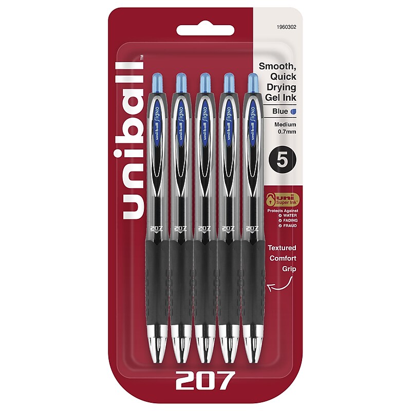 uni-ball 207 Retractable Gel Pen, Medium Point, Blue Ink, 5/Pack (1960302) image 1