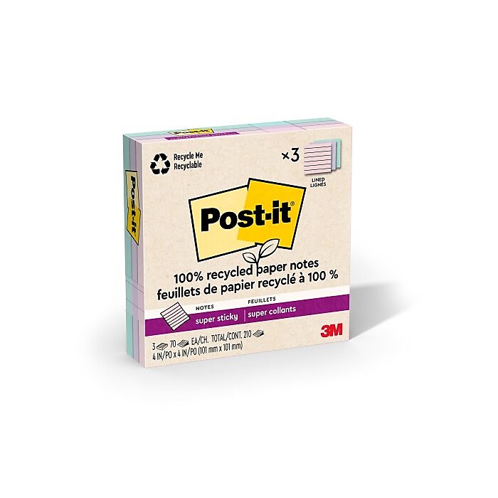 Post-it Recycled Super Sticky Notes, 4