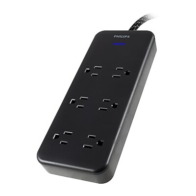 Philips 6-Outlet Adapter-Spaced Surge Protector, 1080J, 8 ft. Braided Cord, Black (SPC6066BB/37-T2) Simolary simolary.com