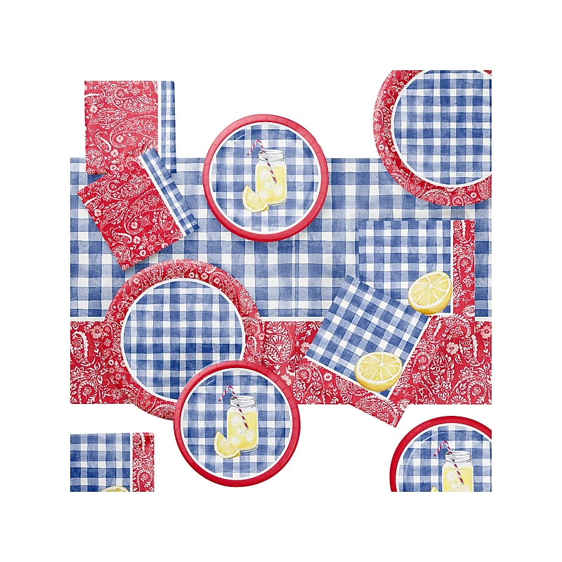 Creative Converting Picnic Paisley and Plaid Dinnerware Kit, Multicolor (DTC8658E2A) image 1