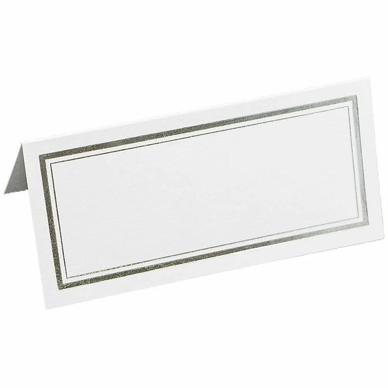 JAM Paper® Foldover Wedding Table Place Cards, 2 x 4 1/4, White with Silver Double Border Placecards, 100/Pack (312125230) image 1
