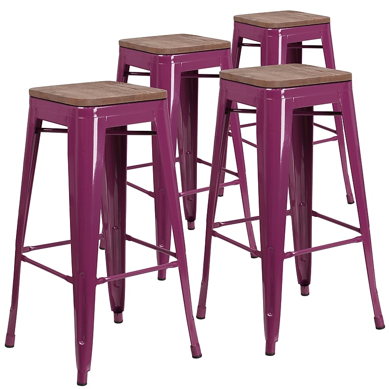 Flash Furniture Shania Industrial Metal Barstool without Back, Purple, 4-Pieces/Pack (4ETBT350330PURW) image 1