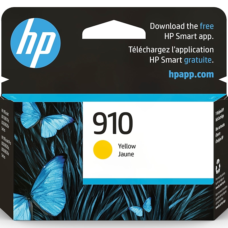 HP 910 Yellow Standard Yield Ink Cartridge, Prints Up to 315 Pages (3YL60AN#140) image 1