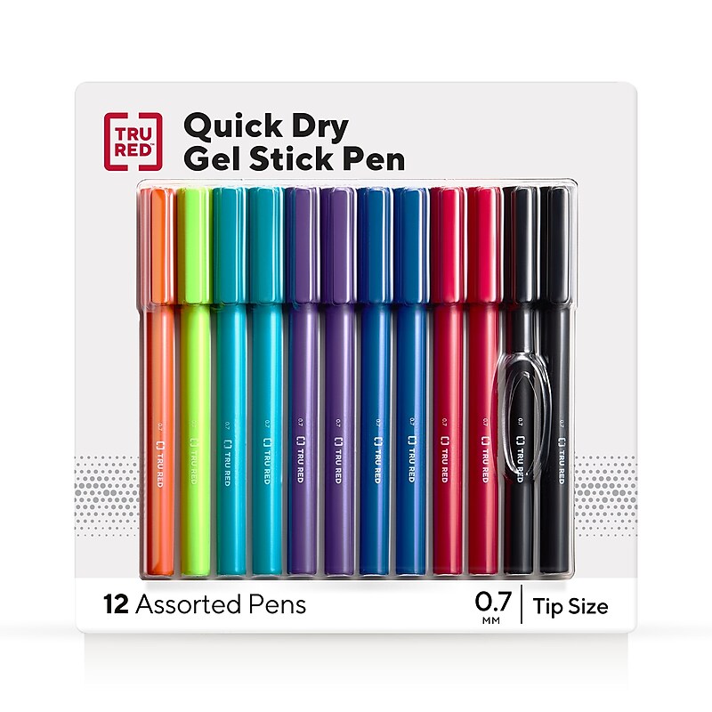 TRU RED™ Quick Dry Gel Pens, Medium Point, 0.7mm, Assorted, 12/Pack (TR54483) image 1