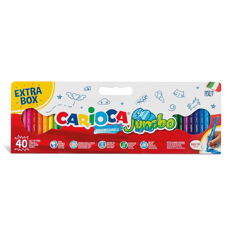CARIOCA Jumbo Washable Kids Markers, Bullet Tip, Assorted Colors, 40/Set (CRA41258) image 1