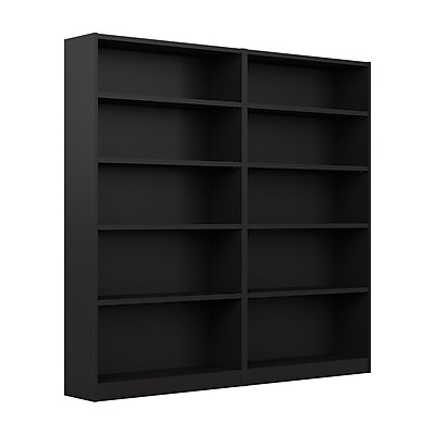 Bush Furniture Universal 72"H 5-Shelf Bookcase with Adjustable Shelves, Classic Black, 2/Set (UB003BL)