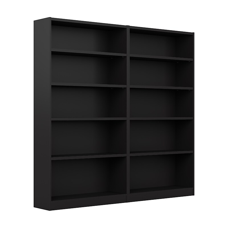 Bush Furniture Universal 72"H 5-Shelf Bookcase with Adjustable Shelves, Classic Black, 2/Set (UB003BL) image 1