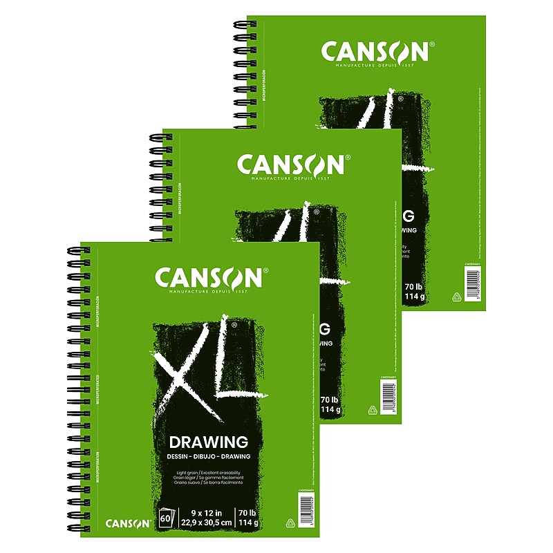 Canson XL Series 9" x 12" Wire Bound Drawing Sketch Pad, 60 Sheets/Pad, 3/Bundle (MCXC40005449103-3) image 1