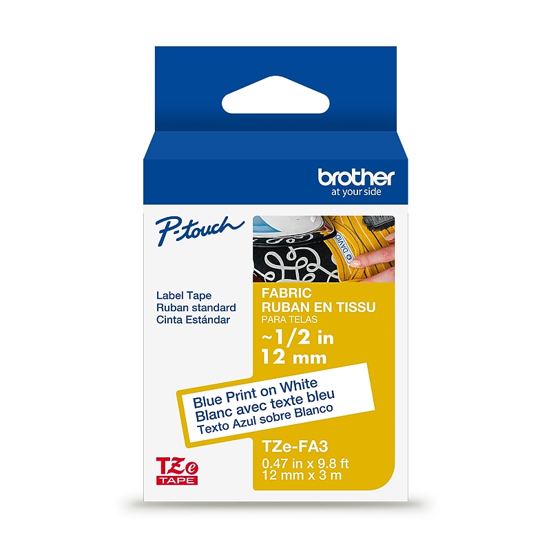 Brother P-touch Fabric Label Tape, 1/2" x 9.8', Navy Blue on White (TZeFA3) image 1