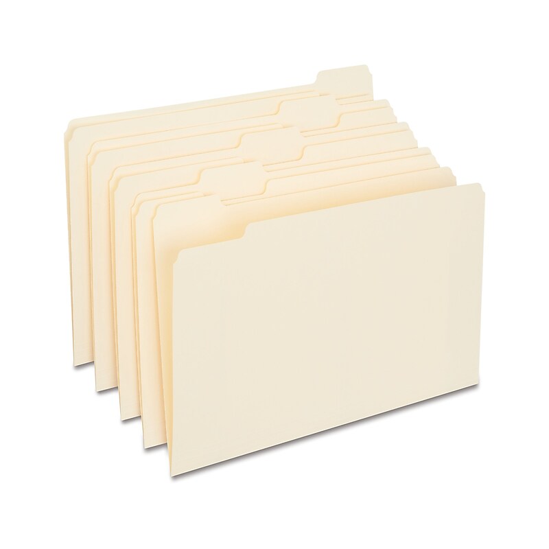 Staples 30% Recycled File Folder, 1/5 Cut, Legal Size, Manila, 100/Box (ST163378/163378) image 1