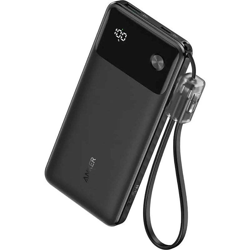 Anker Powercore Power Bank 10000mAh 22.5W Portable Charger with USB C Lanyard Cable, Black (A1388H11-1) image 1