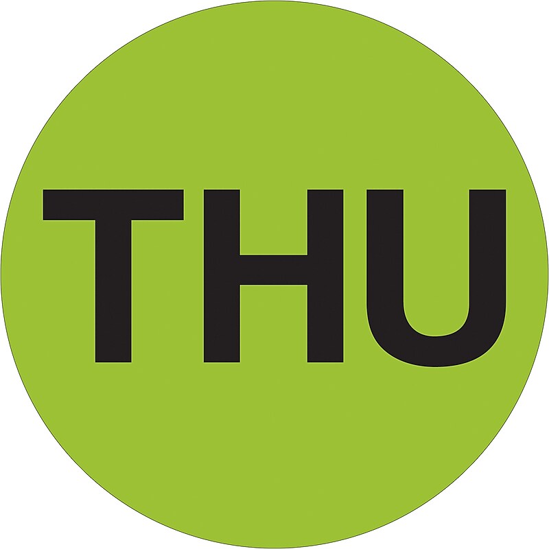 Tape Logic Inventory Circle Labels, Days of the Week, "THU", 1" Dia., Fluorescent Green, 500/Roll (DL6531) image 1