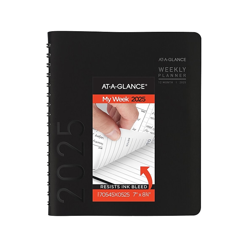 2025 AT-A-GLANCE Contemporary 7" x 8.75" Weekly & Monthly Planner, Faux Leather Cover, Black (70-545X-05-25) image 1