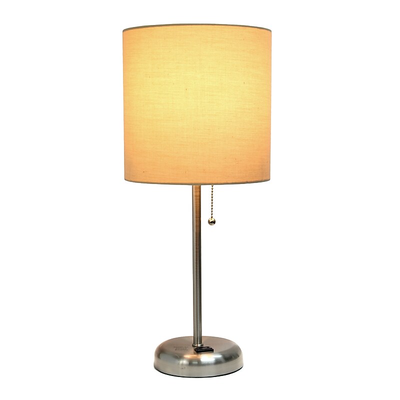 Simple Designs 19.5" LED Table Lamp, Brushed Steel/Tan Shade (LT2024-TAN-CCLB) image 1