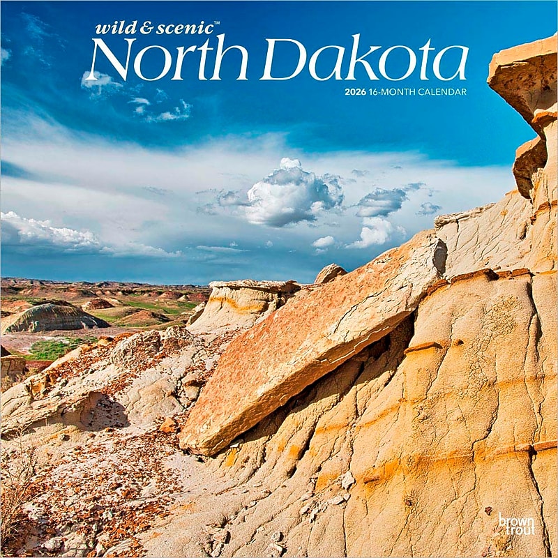 2026 BrownTrout North Dakota Wild & Scenic 12" x 12" Monthly Wall Calendar (9798330704927) image 1