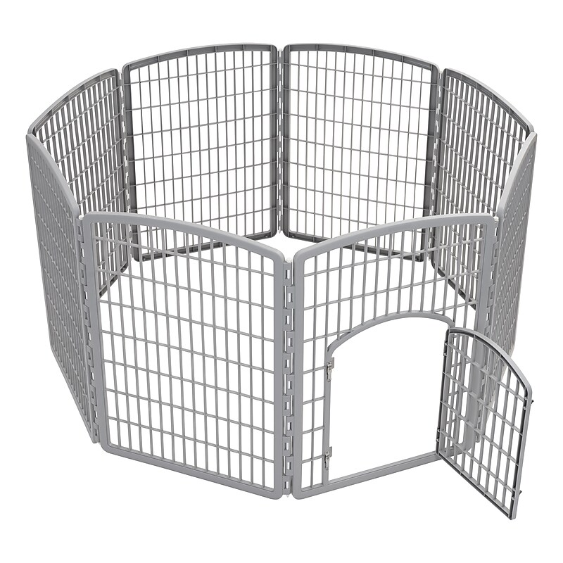 Iris 8-Panel Plastic Pet Playpen, Gray (598768) image 1