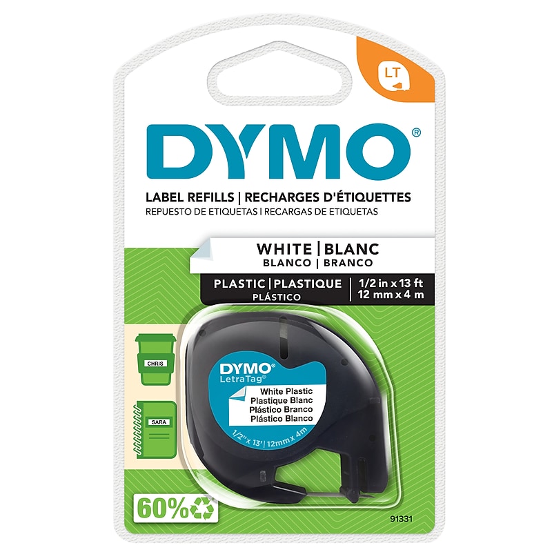DYMO LetraTag 91331 Label Maker Tape, 1/2" x 13', Black on White (91331) image 1