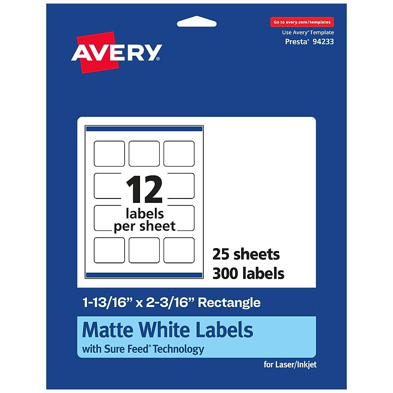 Avery Laser/Inkjet Multipurpose Labels, 2.1875"  x 1.8125", Matte White, 300/Pack (94233) image 1