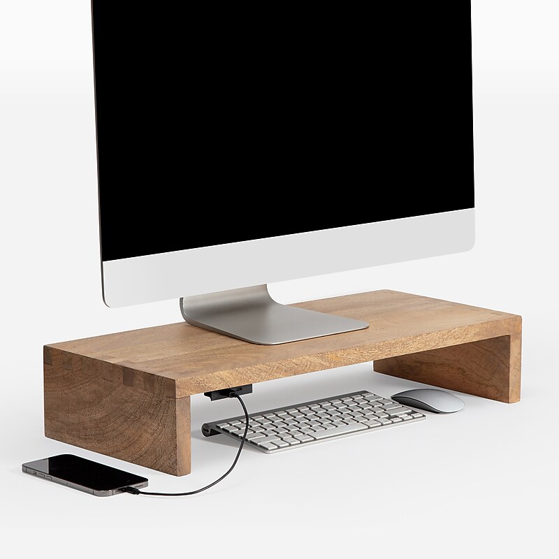 Anji Mountain Mango Wood Monitor Stand with Two USB Ports, Up to 32" Monitor, Natural (MS-FNG-MNG-P) image 1
