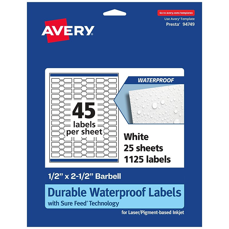 Avery Laser/Inkjet Decorative Edge Waterproof Multipurpose Labels, 2.5"  x 0.5", White, 1125/Pack (94749) image 1