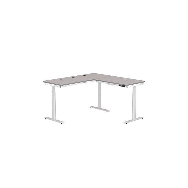 VersaDesk PowerLift 60"W Electric L-Shaped Adjustable Standing Desk, Gray/White (PLLSD6060-WG-APP) image 1