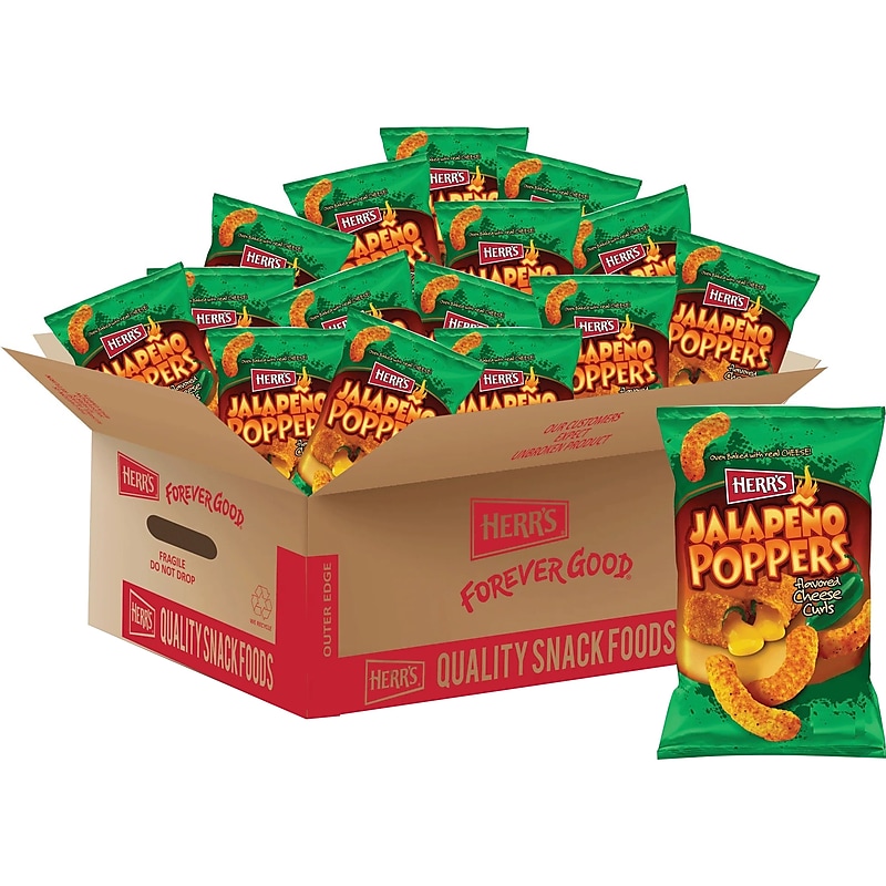 Herr's Jalapeno Poppers Gluten Free Jalapeno Cheese Curls, 1.23 oz., 60 Bags/Carton (6143) image 1