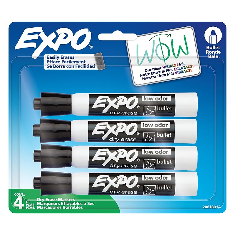 Expo Dry Erase Markers, Bullet Tip, Black, 4/Pack (2081801) image 1