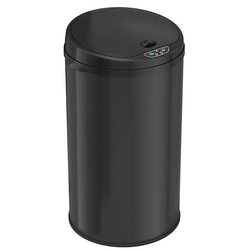 iTouchless Stainless Steel Round Sensor Trash Can with AbsorbX Odor Control System, 8 Gallon, Black (MT08RB) image 1