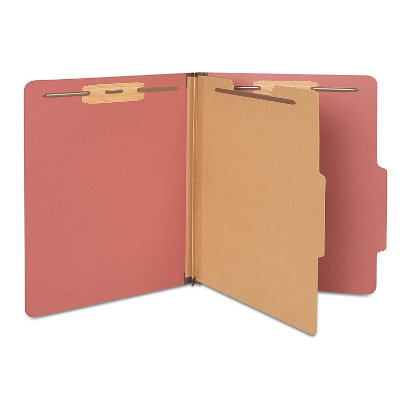 Staples 60% Recycled Pressboard Classification Folder, 1-Divider, 1.75" Expansion, Letter Size, Brick Red, 20/Box image 1
