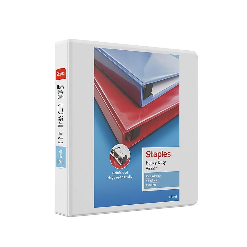 Staples Heavy Duty 1 1/2" 3-Ring View Binder, D-Ring, White (ST56263-CC) image 1